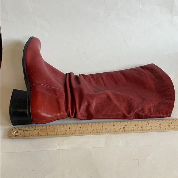 Vintage 1980's Red Leather Upper Man Made Sole Slouchy Boots Sz 9M Brazilian - Picture 11 of 14